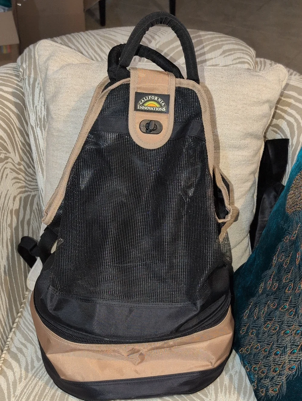 California Innovations Black & Tan Mesh Insulated Cooler Hiking Sling Backpack